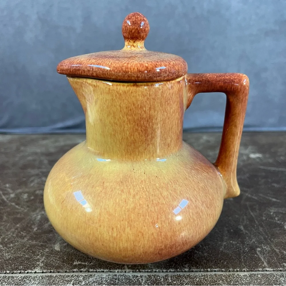 Franciscan El Patio Pottery Jug Orange w/ Lid Gloss Syrup / Hot Water *See Desc*
